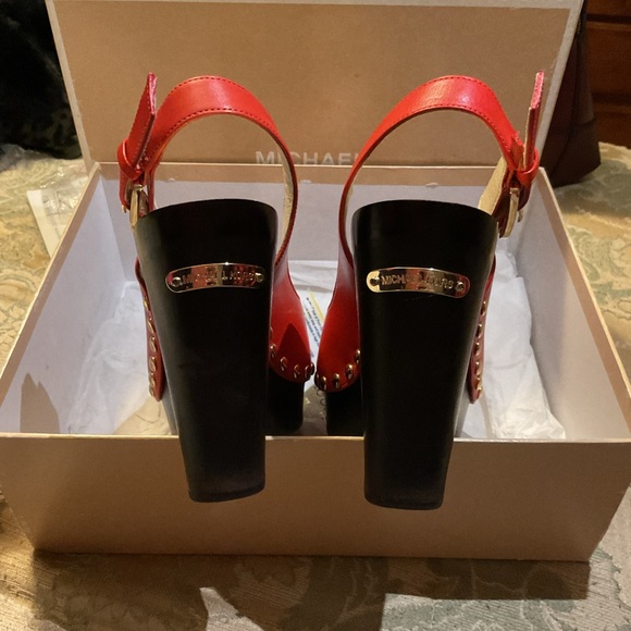 Michael Kors Red Slingback Heels with Gold Accents - Picture 4 of 7